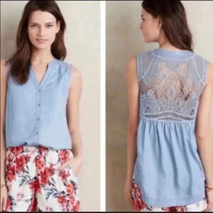 Anthropologie Holding Horses Lorna Crochet Chambray Top